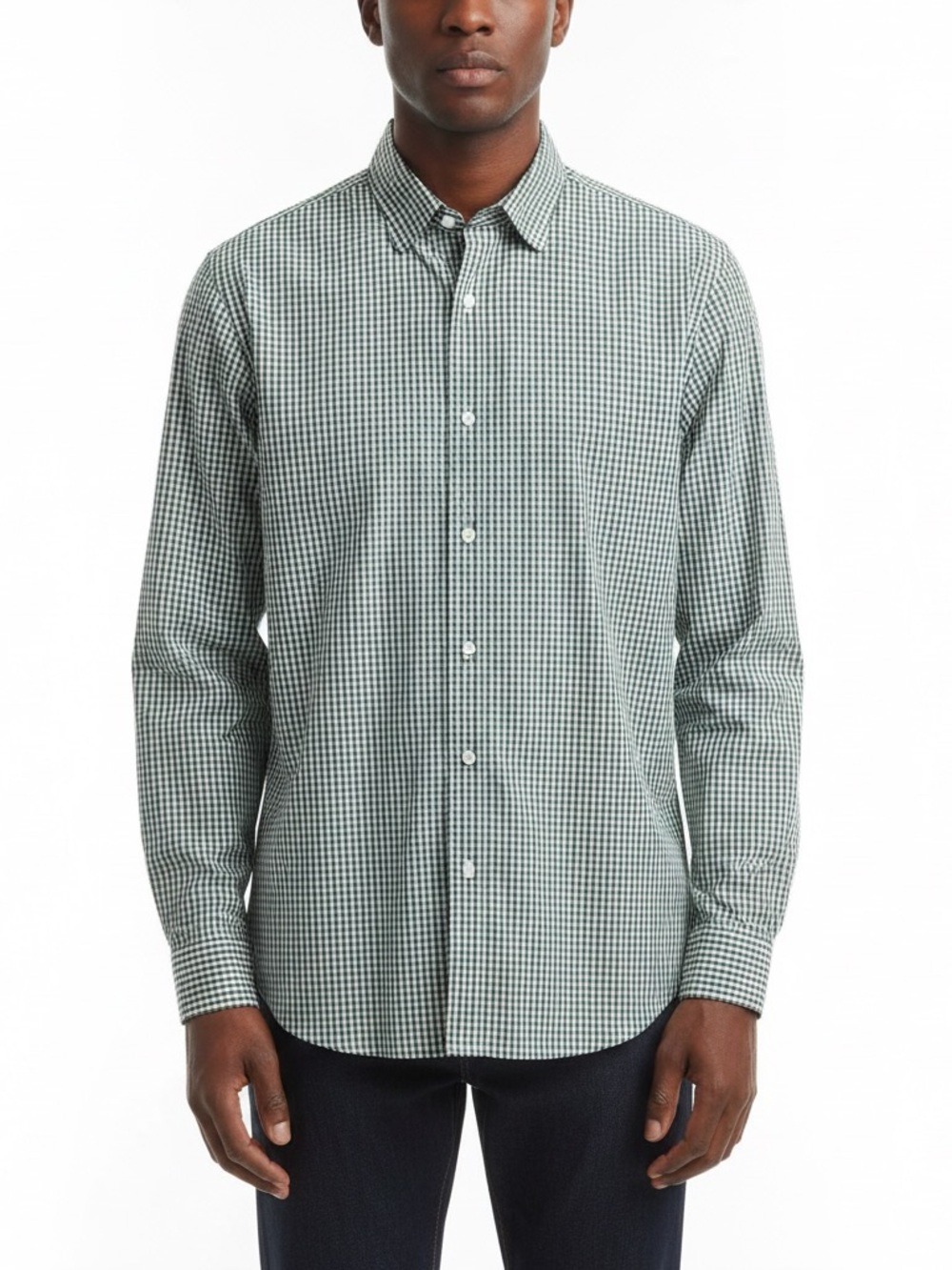 Men's Bristol & Bull Green Gingham Long-Sleeve Button-Down Shirt. Size Large.
